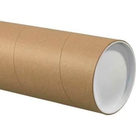 THE PACKAGING WHOLESALERS Jumbo Mailing Tubes With Caps, 5" Dia. x 24"L, 0.125" Thick, Kraft, 15/Pack HD5024K